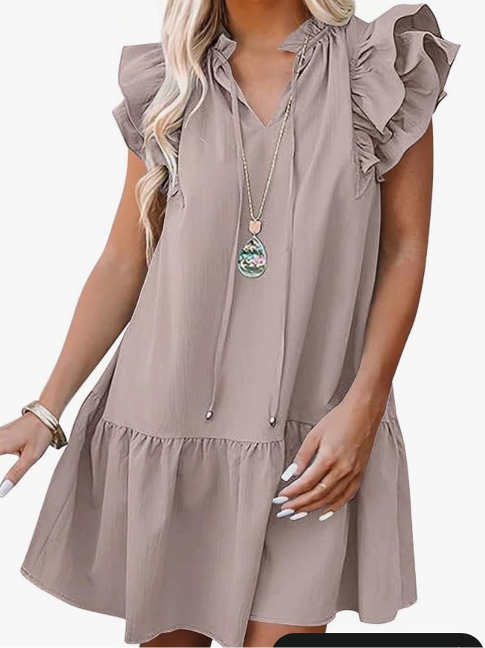 ANRABESS Womens Summer V-Neck Drawstring Ruffle Cap Short Sleeve Casual Shift Mi